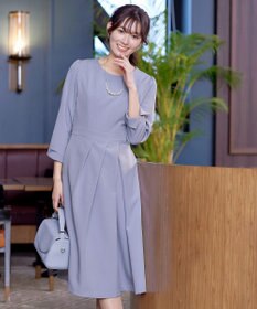 Tiaclasse L 【洗える】アシンメトリータックフレアワンピース