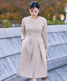 Tiaclasse L 【洗える】アシンメトリータックフレアワンピース