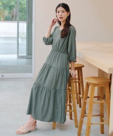 Tiaclasse 【2WAY・洗える】パフスリーブティアードマキシワンピース