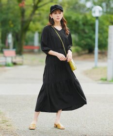 Tiaclasse 【2WAY・洗える】パフスリーブティアードマキシワンピース