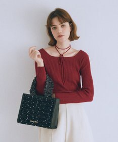 Maison de FLEUR LINTONツイードスクエアフリルトートバッグ