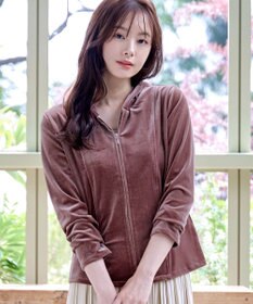 Tiaclasse L 【洗える】ベロアショートパーカー