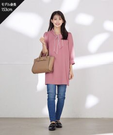 Tiaclasse 【洗える】配色ボウタイパフ袖チュニックブラウス