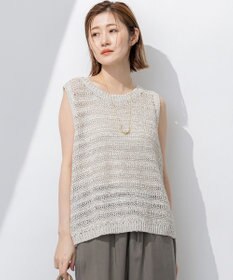 23区 【洗える】テープミックススカシ ノースリーブ ニット