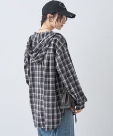 earth music&ecology フーディーチェックシャツ