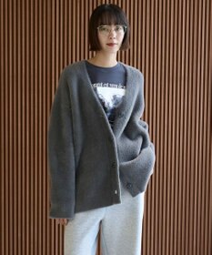 UNFILO ナイロンシャギー Vネックカーディガン