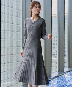 Tiaclasse 【洗える】くるみ釦ニットワンピース