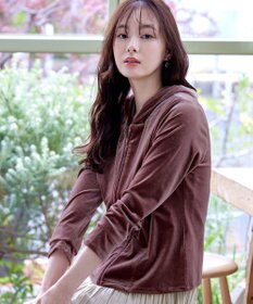 Tiaclasse L 【洗える】ベロアショートパーカー