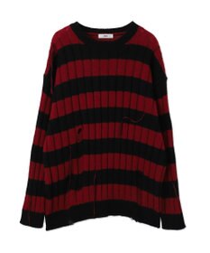 WEGO ボーダーワイドリブダメージニット