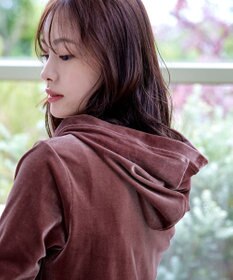 Tiaclasse L 【洗える】ベロアショートパーカー