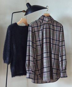 組曲 シアーツイルチェック ハイネックブラウス