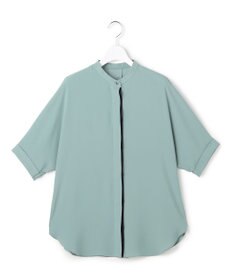 ICB L 【新色追加・WEB限定カラーあり】BackSatinAmunzen 5分袖バンドカラーブラウス