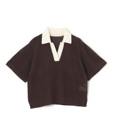 ANY ラミータッチバイカラーポロ衿スキッパーニット