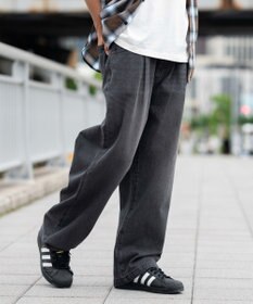 WEGO 【ユニセックス着用ITEM/SMLサイズ展開】ルーズテーパードデニムパンツ