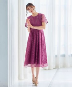 Tiaclasse L 【洗える】フレアスリーブ総レースワンピース