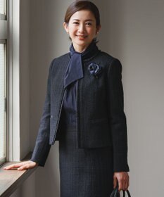 23区 【セットアップ対応】ライトシャインツイード ノーカラージャケット ネイビー系