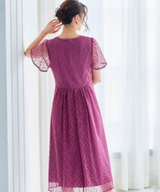 Tiaclasse L 【洗える】フレアスリーブ総レースワンピース