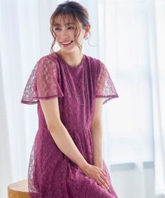 Tiaclasse L 【洗える】フレアスリーブ総レースワンピース