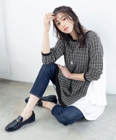 Tiaclasse 【洗える】ツイード2段フレアチュニックブラウス