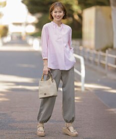 J.PRESS LADIES 【洗える】リネンminiチェック バンドカラー プルオーバー ブラウス