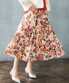 自由区 L 【洗える】ERICA楊柳プリント ギャザースカート