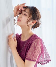 Tiaclasse L 【洗える】フレアスリーブ総レースワンピース