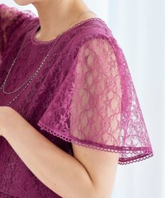 Tiaclasse L 【洗える】フレアスリーブ総レースワンピース