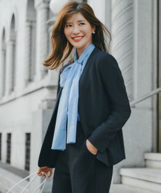 UNFILO 【取り外し可能なボウタイ付き】2WAY ボウタイブラウス ブルーストライプ