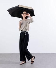 +RING UNISEX プラスリング 晴雨兼用 簡単開閉式折傘 BLK×BGE T1339