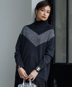 ICB ソフトカシミヤミックス インターシャ ハイネックニット ブラック系