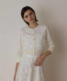 GRACE CONTINENTAL ローズ刺繍ニットカーディガン