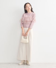 earth music&ecology 胸元チュールドッキングニットプルオーバー