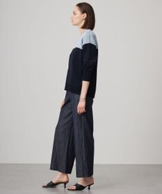 ICB 【洗える】 コットンリアクティブデニム ワイドストレートパンツ