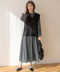 ANY SIS L 【洗える】フラワープリントワンピース × ニットベスト セット