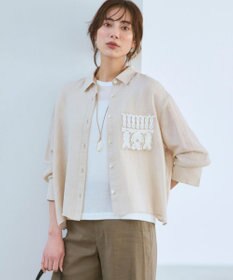 23区 LIBECOリネン ポケット刺繍 クロップドシャツ ベージュ系