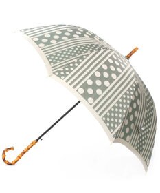 槇田商店 Kirie ドットとストライプ フォレストグリーン 長傘