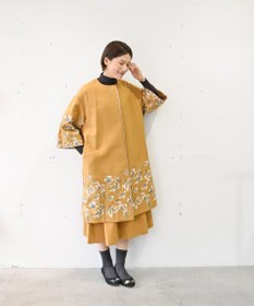 muuc 〈遠州織物の工場で織られた上質なコットン生地〉モクレン刺繍 ノーカラー ワイドシルエット コート（セットアップ可能）