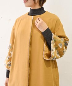 muuc 〈遠州織物の工場で織られた上質なコットン生地〉モクレン刺繍 ノーカラー ワイドシルエット コート（セットアップ可能）