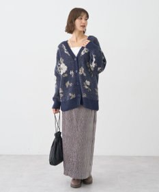 earth music&ecology フラワージャガードラメシャギーカーディガン