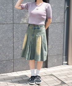 WEGO ヴィンテージウォッシュデニムプリーツミドルスカート