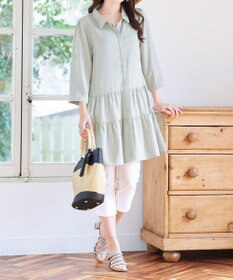 Tiaclasse L 【洗える】1枚で大人華やぐ2段ティアードシャツチュニック
