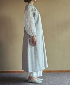 muuc キャッチ袖ワンピース〈日本製〉〈上品な透け感〉〈ベルト付きでAラインも〉〈体型カバー・フリーサイズ〉〈モードな異素材・オーガニックコットン使用〉