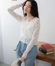 WEGO チョーカーリボン付きレースロンT