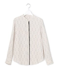 ICB 【新色追加・WEB限定カラーあり】BackSatinAmunzen バンドカラーブラウス トープベース×ストライプチェーン柄