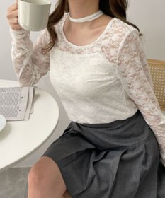 WEGO チョーカーリボン付きレースロンT