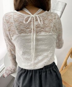 WEGO チョーカーリボン付きレースロンT