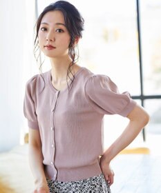 Tiaclasse L 【洗える】ひんやり心地良いパフ袖ニットカーディガン