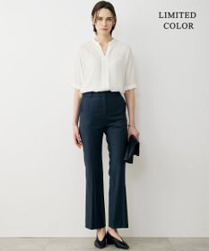 ICB 【新色追加・WEB限定カラーあり】BackSatinAmunzen 5分袖キーネックブラウス