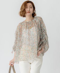 23区 【洗える】シアーヘリンボーンプリント ブラウス