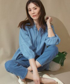 【洗える】23区DENIM ライトダンガリー スキッパー ブラウス, スカイブルー, 32